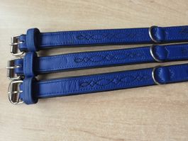 Blaues Kunstleder Hundehalsband mit Stickerei ca 34bis 40cm