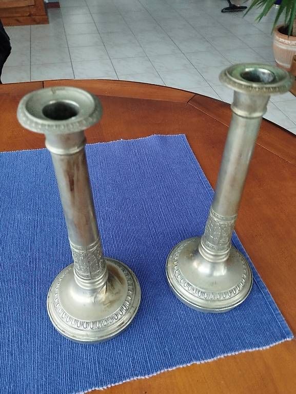 Portacandele: 2 bougeoirs en étain  – Usato da Etagnières venduto da DiCanio67