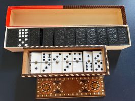 Domino Spiel Vintage 2er Set im Originalkarton und Holzkiste