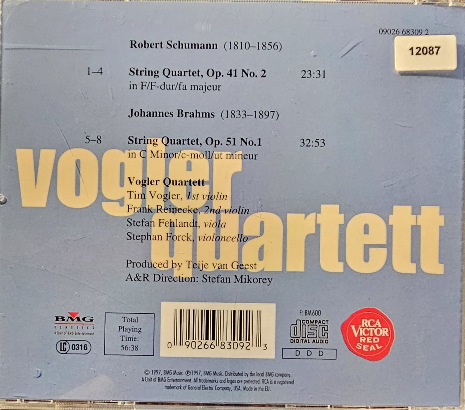 CD: Vogler Quartett – String Quartet Op. 51 No1 / String Quartet – Usato da Wahlen b. Laufen venduto da Cg10 1
