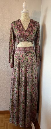 Pink & green paisley print maxi two piece dress