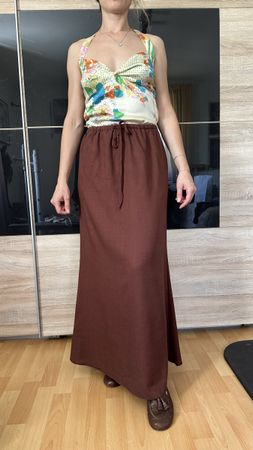 Jupe longue marron taille XS viscose, lin