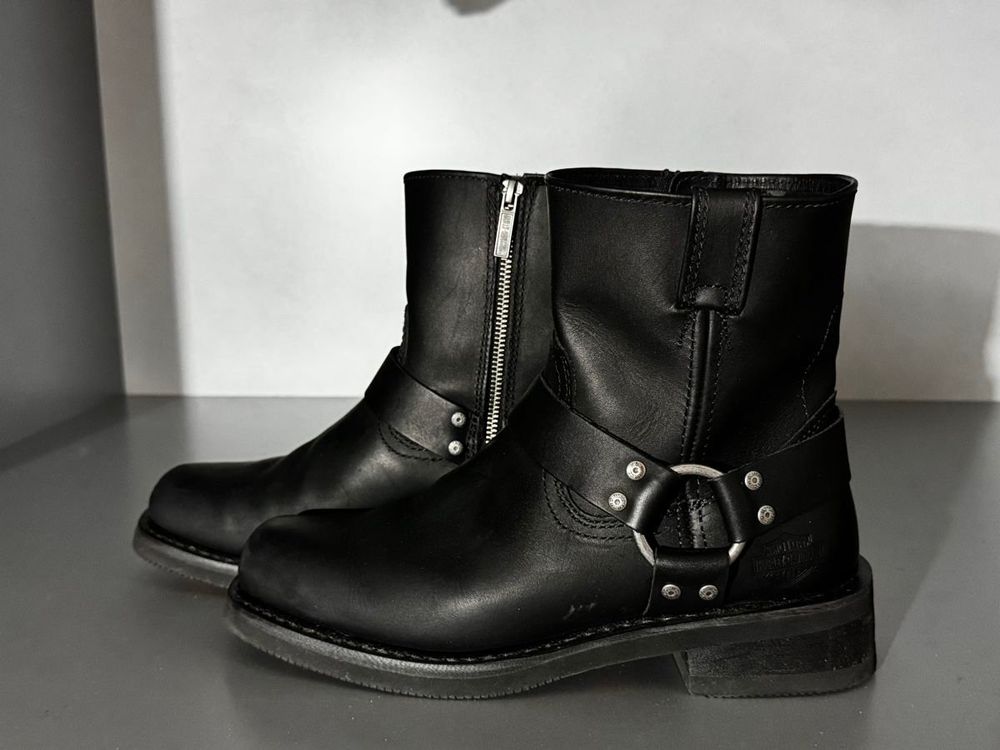 Bottes Vintage Harley-Davidson Année 90 - Taille 40 En Cuir Noir - Semelles Refaites