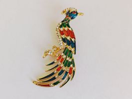 Broche Vintage Oiseau de Paradis – Émail & Strass 🦜✨