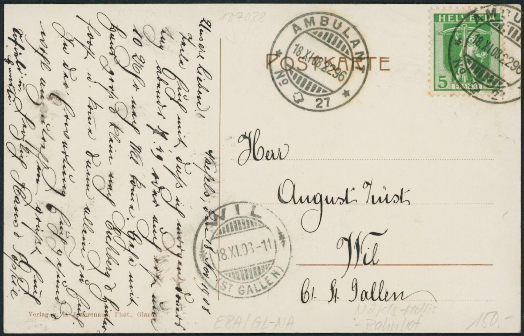 Cartoline postali: GL Näfels Mollis - Bahnhof - Bahn – Usato da Schindellegi venduto da leecollect 1