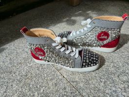 Louboutin Lou Spikes Orlato Silver Glitter Black Toe