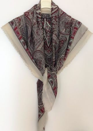 Vintage Foulard Paisley-Muster, Wolle - Seide, quadr. 135 cm