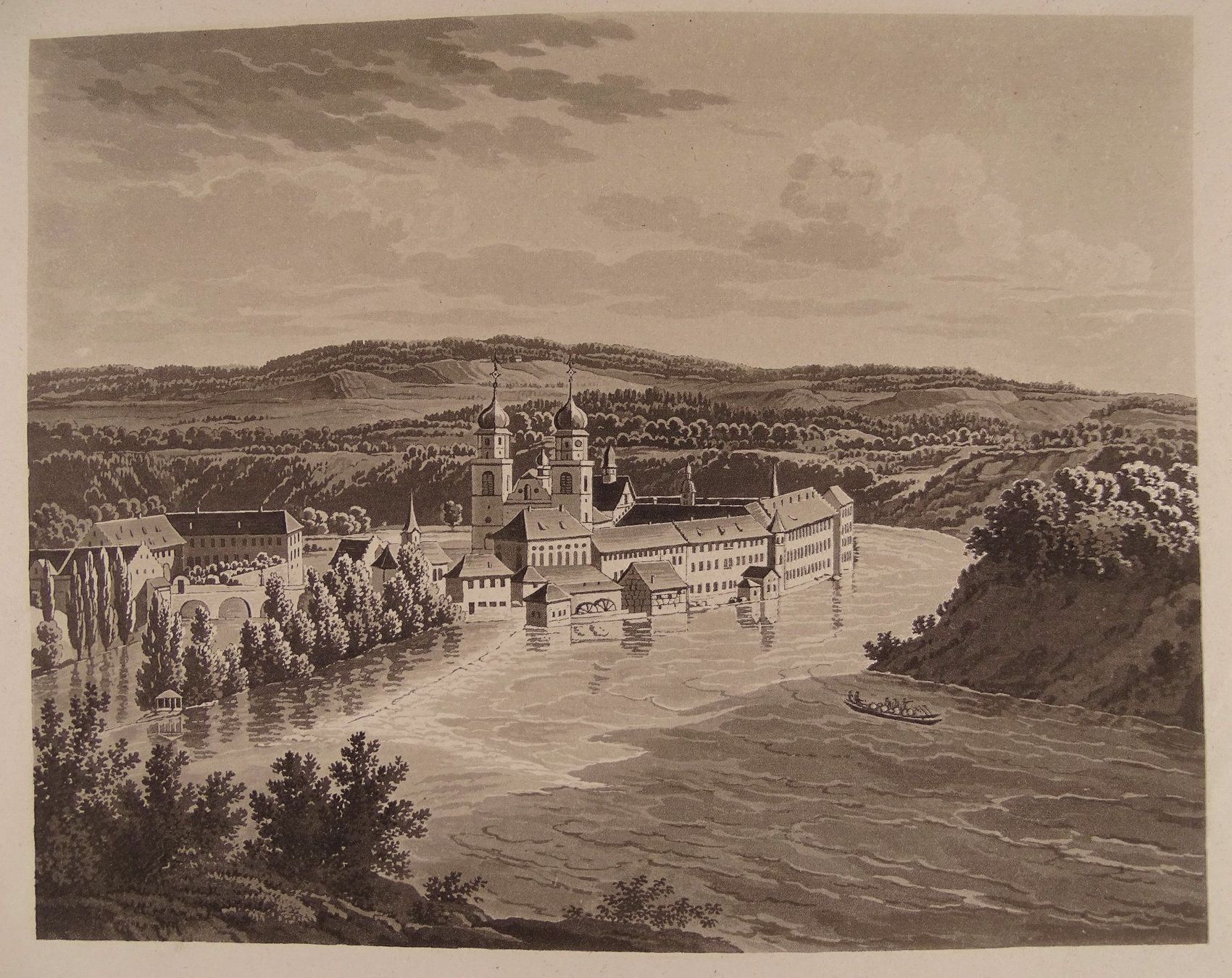 Incisioni: RHEINAU, AQUATINTA 1845 – Usato da Grüningen venduto da Kartensammler