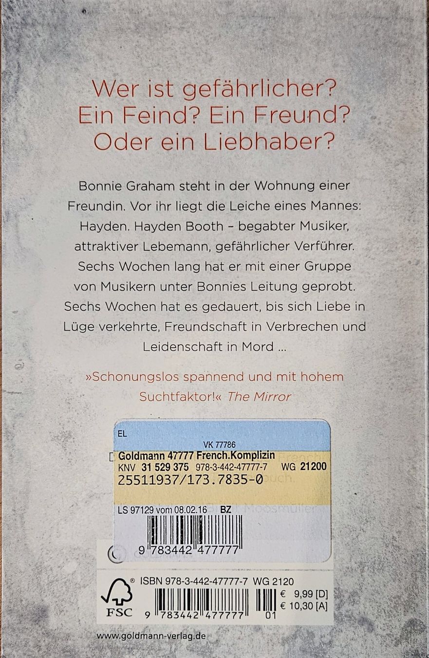 Bücher: Nicci French - Die Komplizin – Gebraucht aus Hinwil von brucha01 1