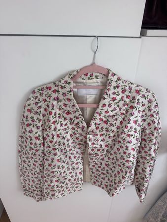 Prada Blazer Blumenmuster Wolle Seide Grösse 40 beige