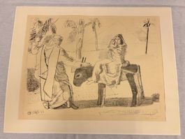 Die Flucht nach Ägypten - Weihnachtliche Litho. Handsigniert