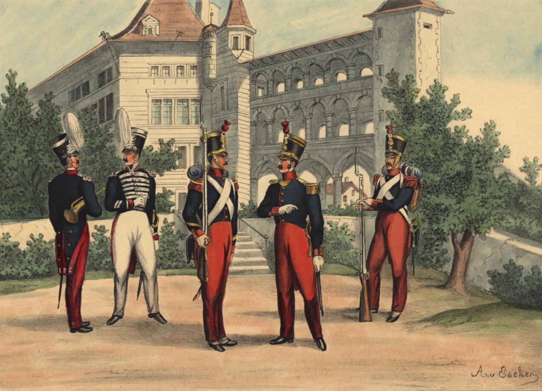 Gravures: Fribourg  Militär Lithographie – D'occasion à Rafz par Helvet32 1