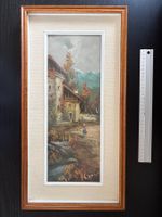 Ölgemälde Alpenlandschaft mit Haus – Holzrahmen