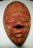 INTERESSANTE HOLZ -MASKE,-HAND-GESCHNITZT-17 x 12 CM,-ANTIK