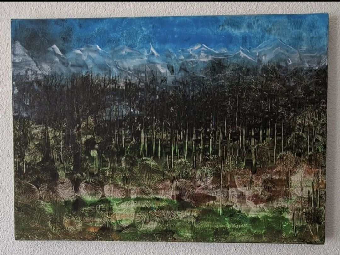 Dipinti: Gemälde "  Tannenwald " handmade 46×33 – Nuovo (secondo la descrizione) da Riehen venduto da Steinbock1970