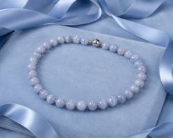 hellblaue Chalcedon-Halskette mit 925er Silberverschluss