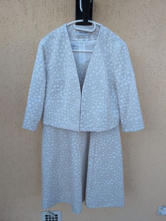 Elegantes Kostüm-Kleid Gr. 44 Weiss/Beige