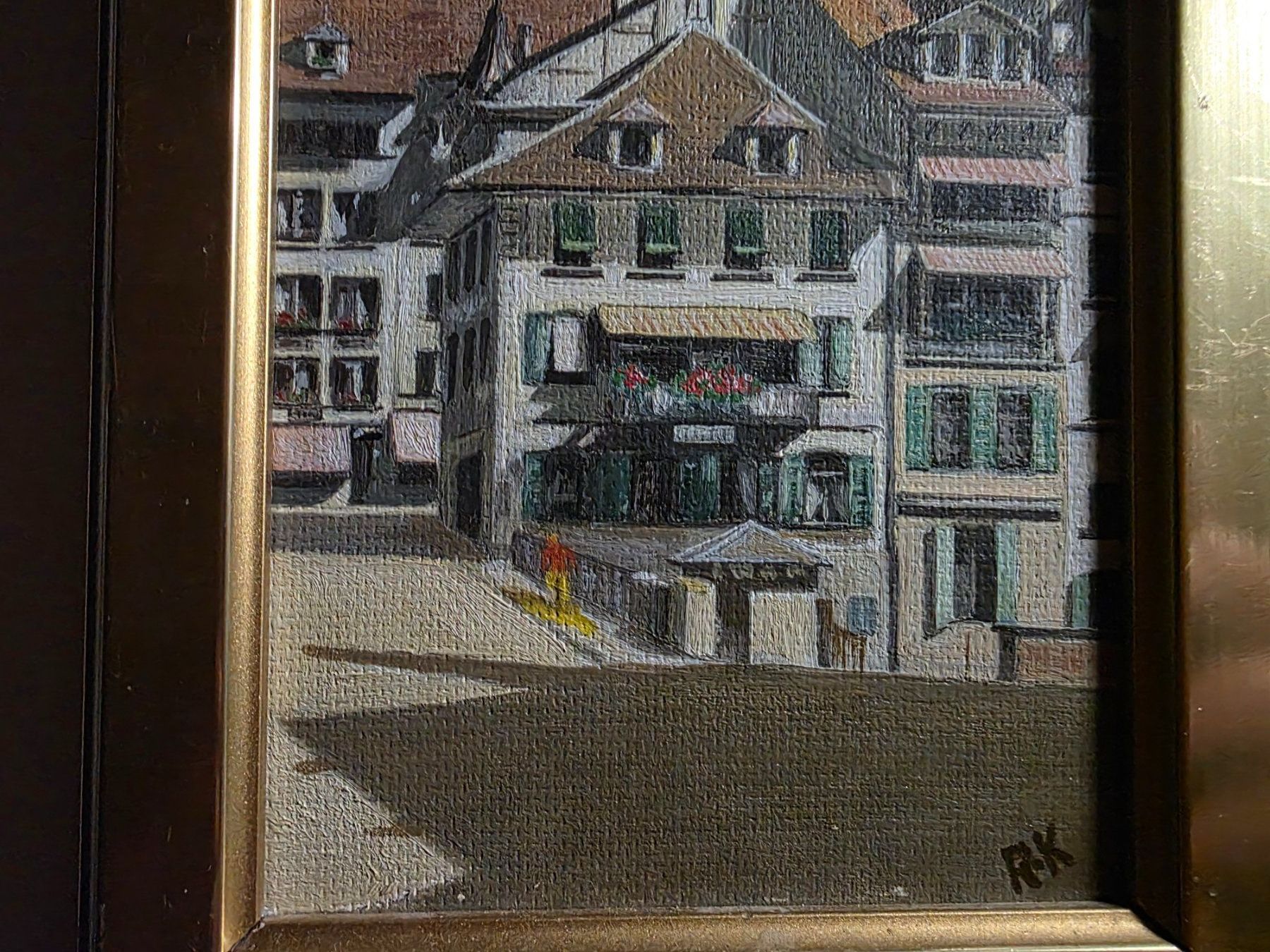 Dipinti: Bild Gemälde von R.K - Sinnebrücke und Stadtkirche Thun – Usato da Walterswil BE venduto da Lonitti 4