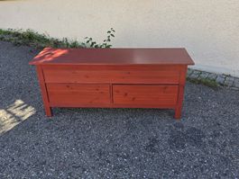 Sitzbank mit Stauraum Holz rot zwei Schubladen gebraucht