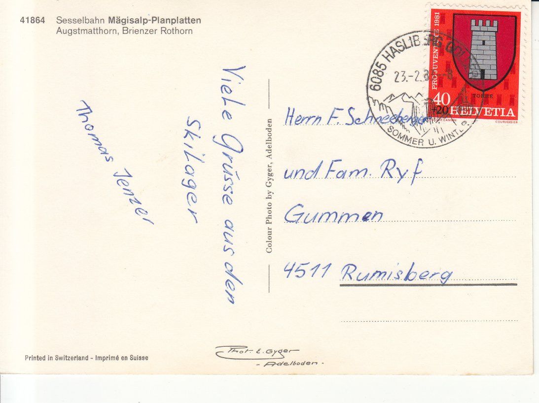 Cartoline postali: Mägisalp Planplatten 1983 – Usato da Bürglen TG venduto da StampGraf 1