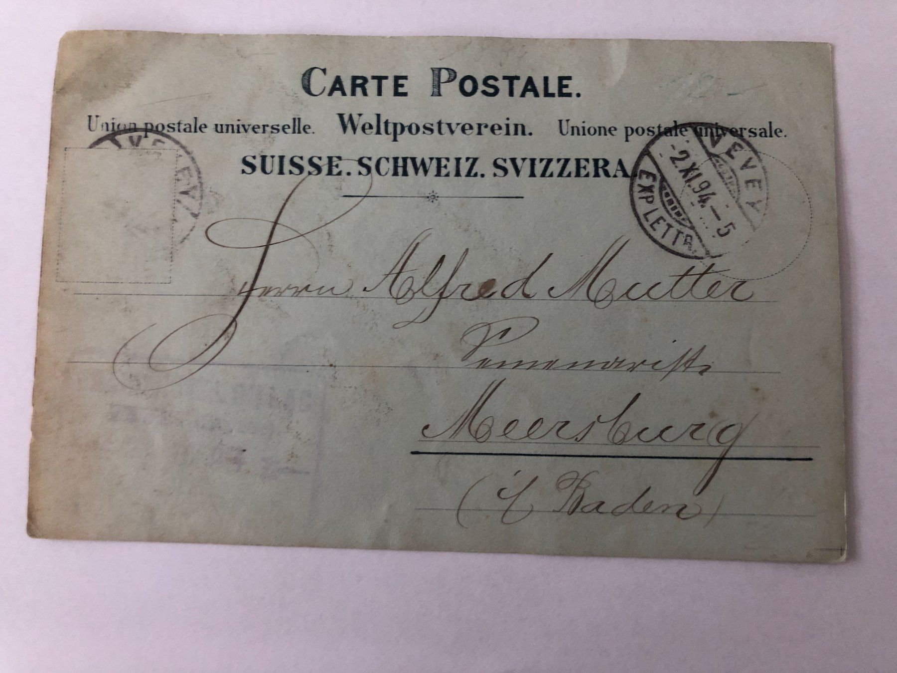 Ansichtskarten: Vevey 1894   Vorläufer Karte – Gebraucht aus Pfäffikon ZH von Waltoversand 1