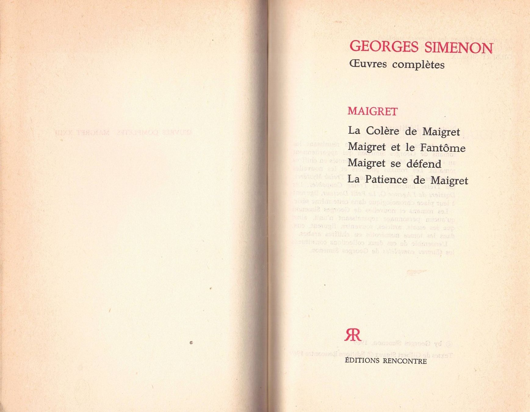 Libri: GEORGES SIMENON : OEUVRES COMPLETES / EDITIONS RENCONTRE – Usato da Belprahon venduto da Moxford