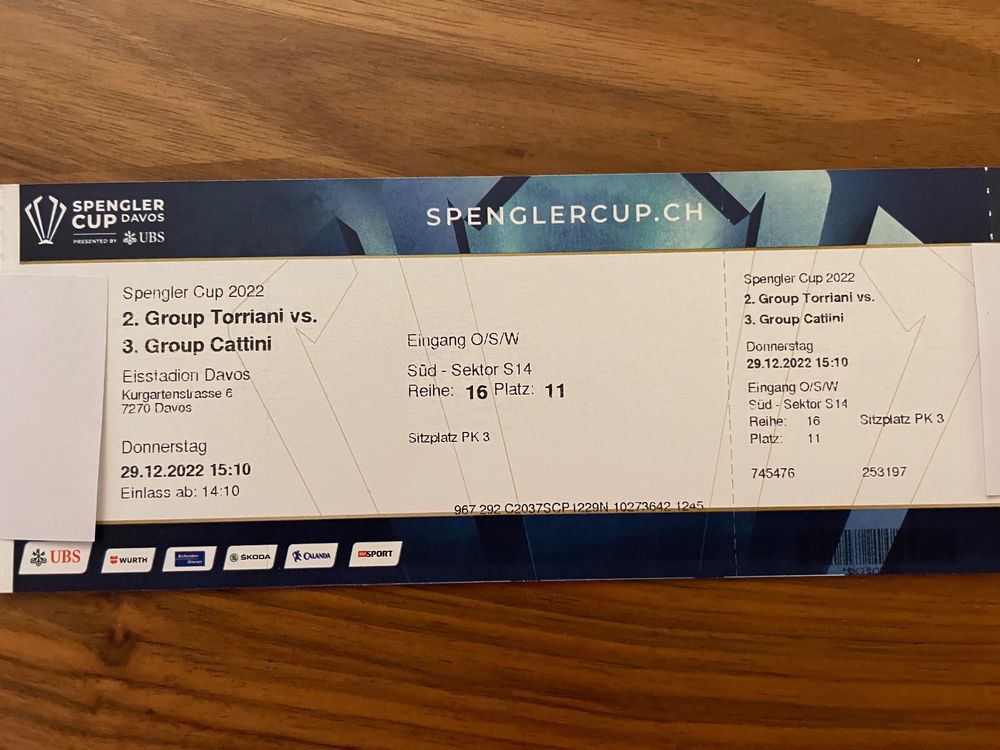 2 Tickets Spengler Cup Davos Kaufen auf Ricardo