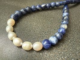 Neue Unikat 💎 Halskette mit Lapislazuli und Süßwasserperlen