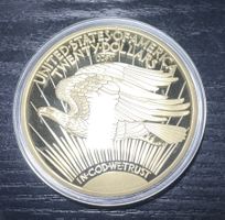 Münze Gold Eagle 20 $ REPLIK Cu/Ni vergoldet 112 gr. 70 mm !