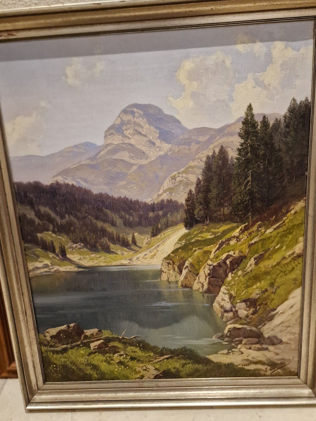 Dipinti: E. Bachmann, Ölgemälde Bergsee, signiert, gerahmt. – Usato da Wildberg venduto da mantas07