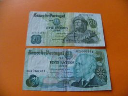 Portugal 20 Escudos Banknote, 1971 & 1978, Top Zustand