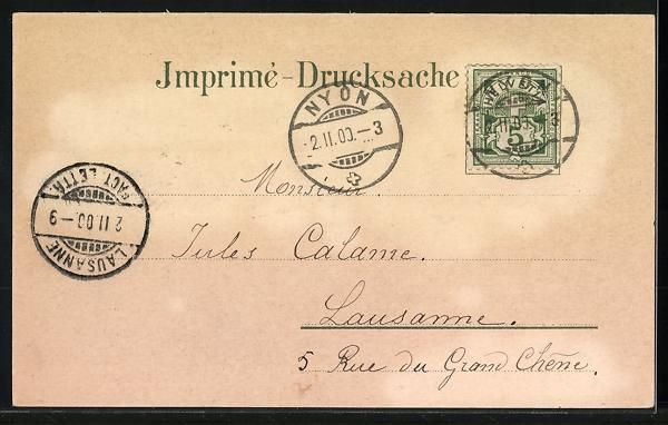 Cartoline postali: Winter-Lithographie Nyon, Vue generale,  – Usato da Berlin venduto da bartko-reher 1