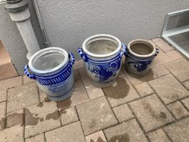 3er Set Steingut Töpfe mit Griffen, Vintage, Top Zustand!