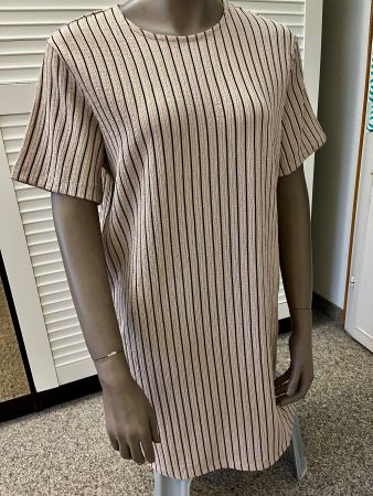 leichtes Kurzarmkleid GrM 40, beige/schwarz gestreift, NEU