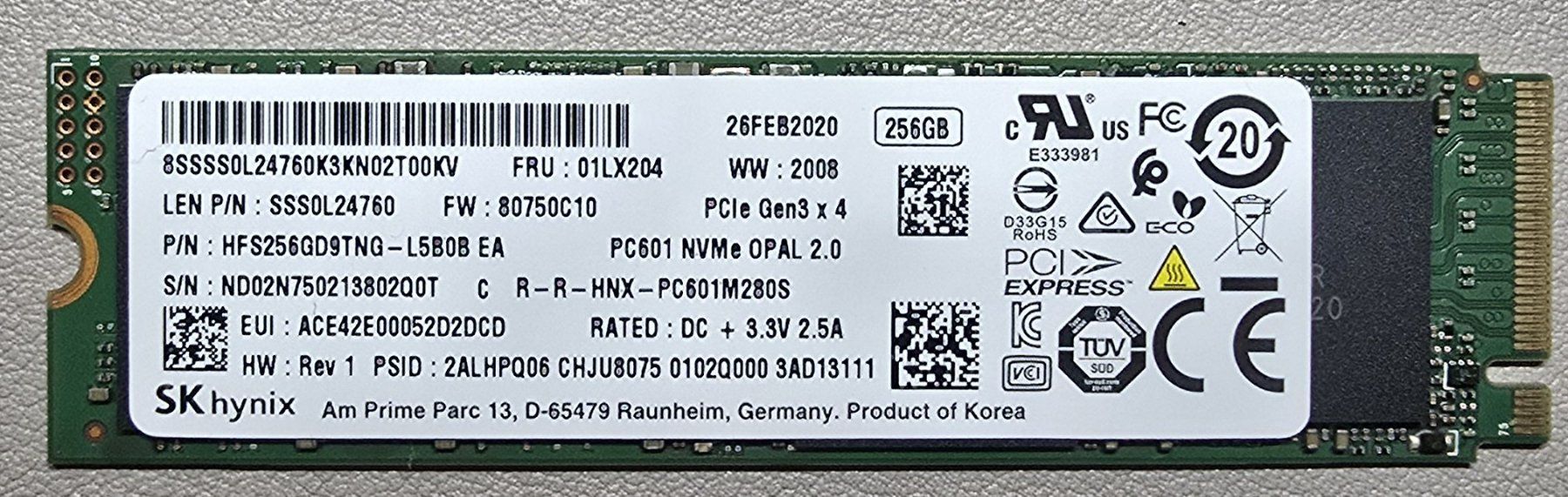 Dischi rigidi: SSD 256GB NVMe PCIe 4x4 – Usato da Lausanne venduto da Super_IT