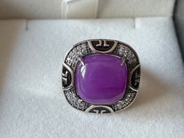 Ring Jade, Violett, Silber 925, Grösse 53