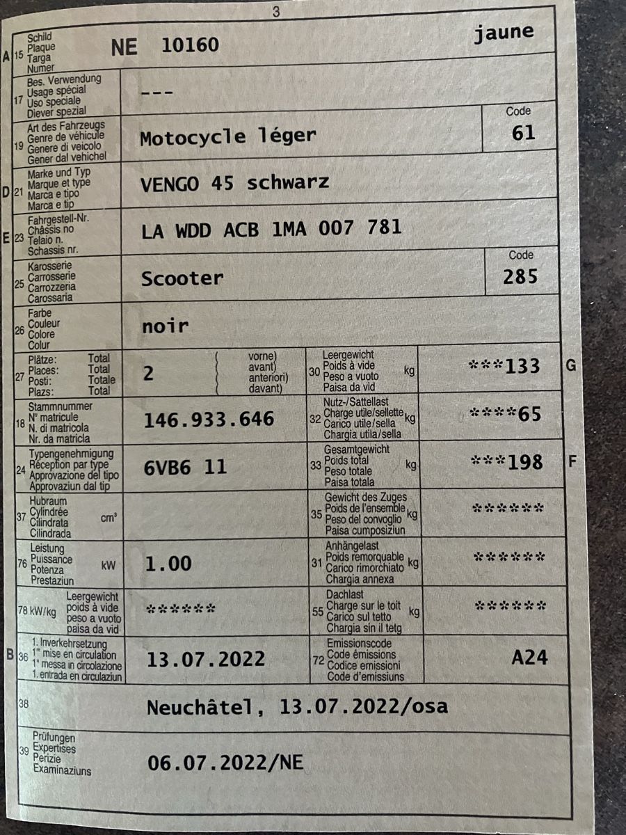 Scooters: E-Scooter Vengo 45 – D'occasion à Boudry par rems07 3