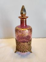 Antike Likörkaraffe / Parfumflakon Rosa Glas Golddekor