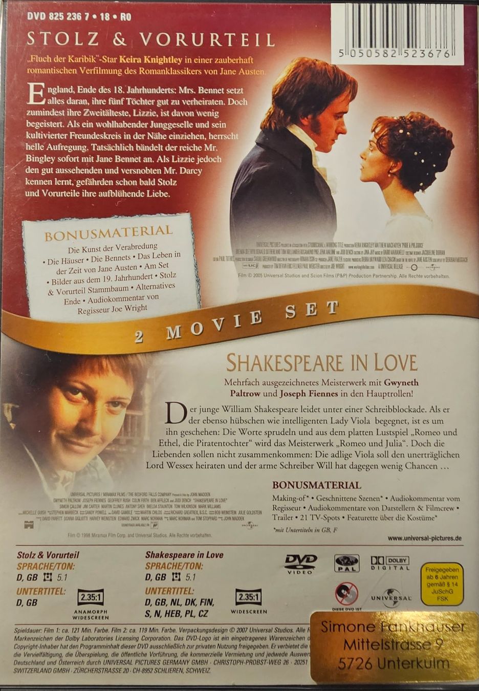 Tutti i DVDs: Stolz & Vorurteil - Shakespeare in Love – Usato da Wahlen b. Laufen venduto da Cg10 1