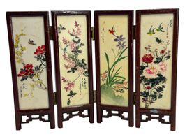 Paravent miniature chinois à 4 panneaux. Peintures à la main