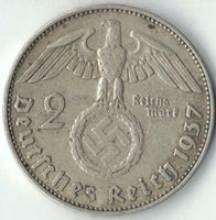 Münze Deutschland DR 3.Reich HINDENBURG  2 Reichsmark 1937 J