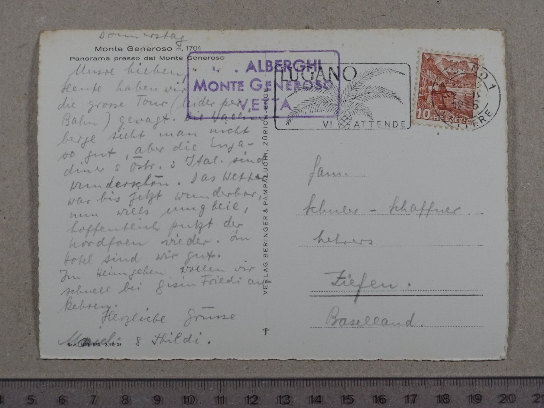 Ansichtskarten: Monte Generoso, 1946 – Gebraucht aus Lenzburg von fh1 1