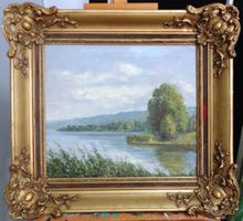 Emil Thalmann – Landschaft am See, Ölbild, signiert