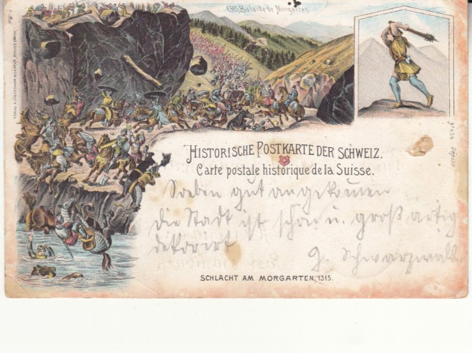 Cartoline postali: Schlacht am Morgarten 1899 – Usato da Bürglen TG venduto da StampGraf