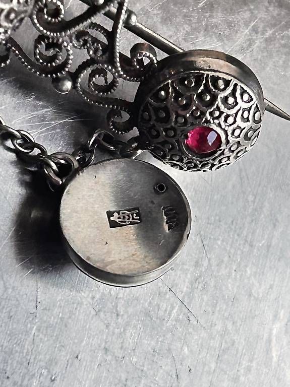 Spille & Fermagli: Brosche orientalisch pink-grün – Usato da Basel venduto da bellespirit 4