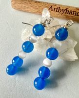 Silber Ohrhänger Maritim Blau-Weiss Glas Handgefertigt Neu