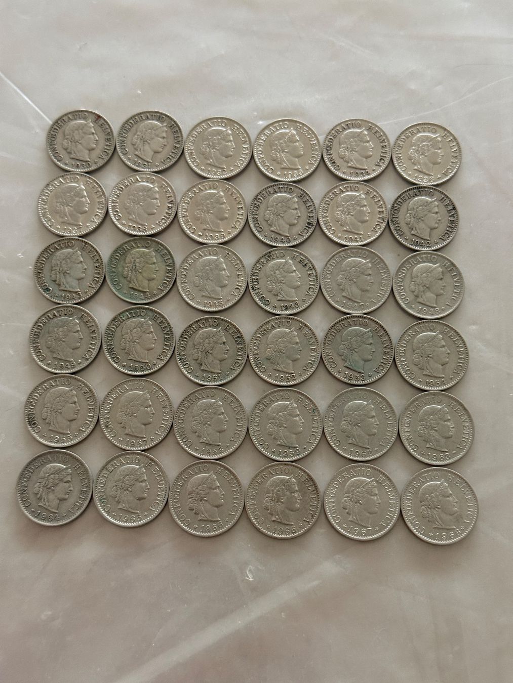 Tutti le monete: 36 x 5 Rappen  1930 - 1968 – Usato da Wallisellen venduto da SWISS_SILVER1