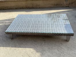 Glas & Rattan Beistelltischchen rechteckig für Aussenbereich