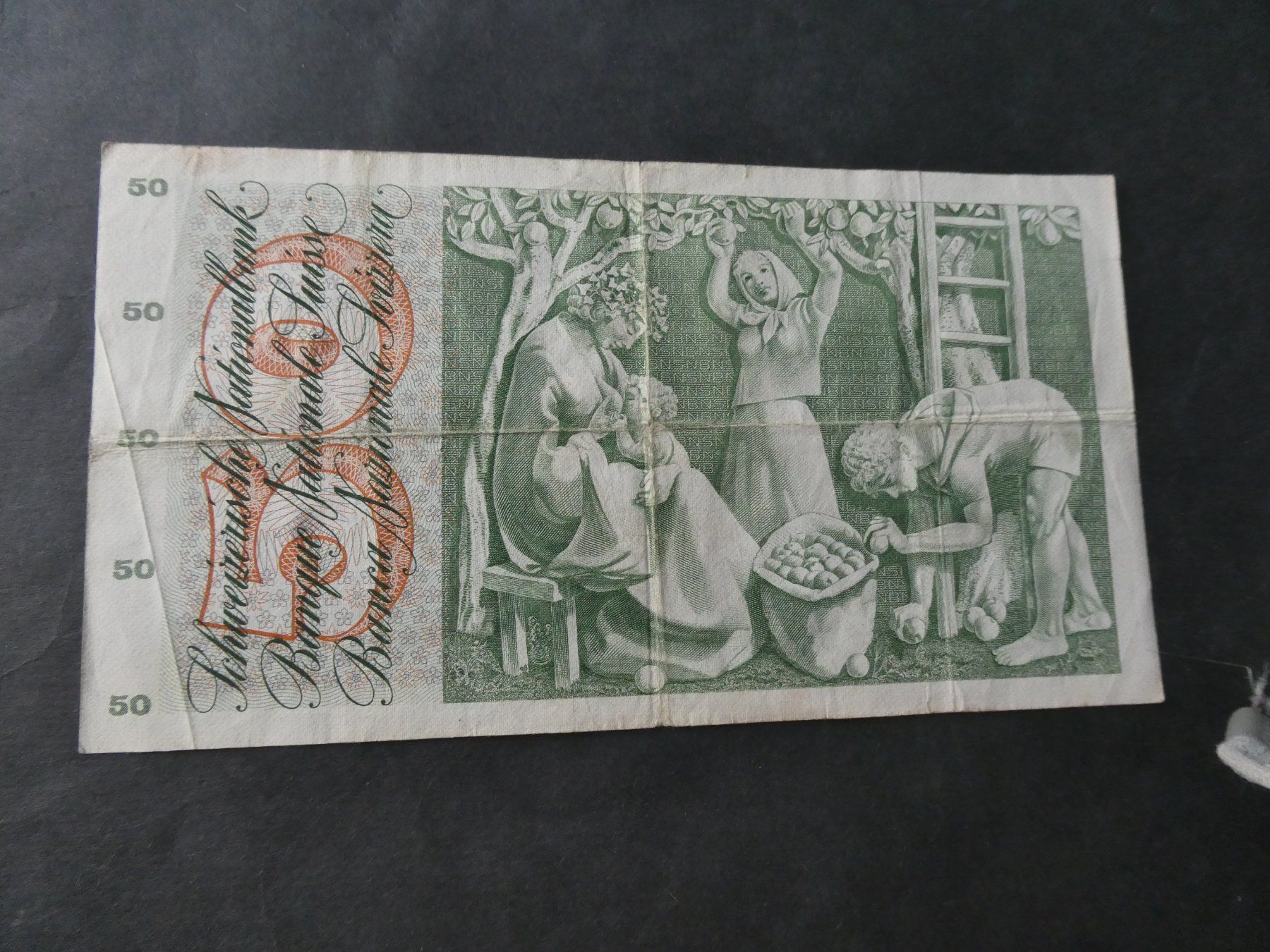 Banknoten: Schweiz 1973,  50 Franken – Gebraucht aus Hinterforst von Rohusri 1