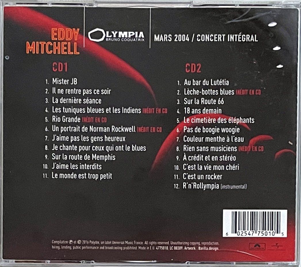 CD: Eddy Mitchell 2 CD's - Olympia 2004 Concert intégral – Usato da Savagnier venduto da Ne2065 1